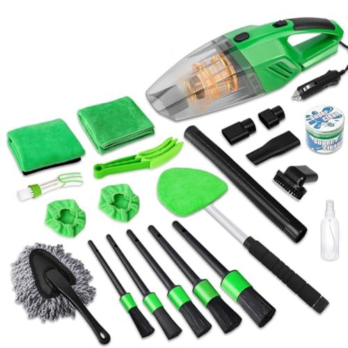 ROGER 17Pcs Complete Car Interior Detailing Kit with High Power Handheld Vacuum, Car Care Cleaning Kit,Detailing Brush Set,Windshield Cleaning Tool,Cleaning Gel,Microfiber Towels
