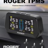 ROGER Internal TPMS – 5 Tire Sensors for Cars | Wireless Solar & USB Charging | LCD Color Display & 5 Alarm Modes