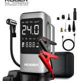 ROGER 6-in-1 Car Jump Starter with Digital Tyre Inflator (150 PSI), Vacuum Cleaner, 8000mAh Power Bank & LED Light | For 6.0L Petrol & 3.0L Diesel Cars